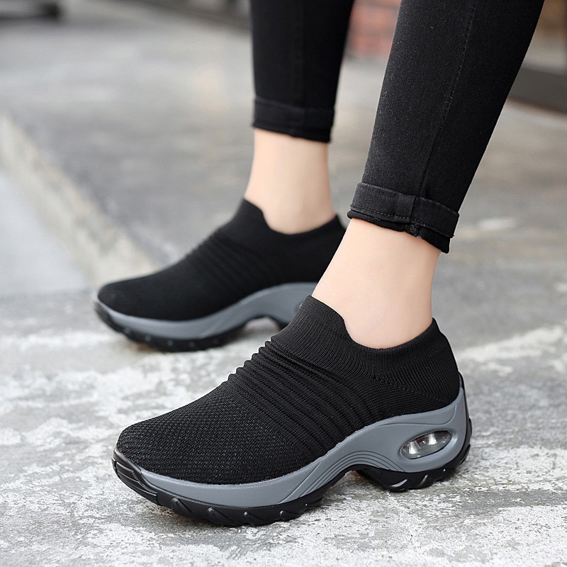 Free Shipping 2025 New Air Cushion Sneakers for Women Large Size Thick Sole Breathable Mesh Slip-on Casual Shoes