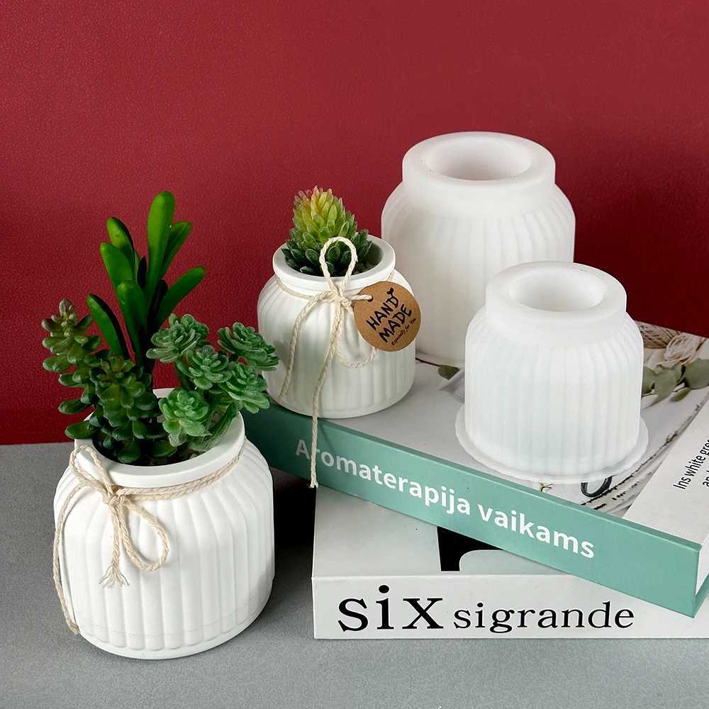 Round Stripe Flowerpot Silicone Mold DIY Concrete Cement Plaster Storage Box Candle Jar Ca Mod UV Epoxy Resin Craft Molds H251204