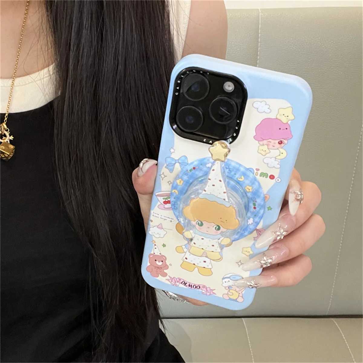 Kawaii Cartoon Bear Doll Magnetic Phone Case For iPhone 17 Pro 14 15 16 Pro Max Cover with Stand Holder For Cases Capa H251203