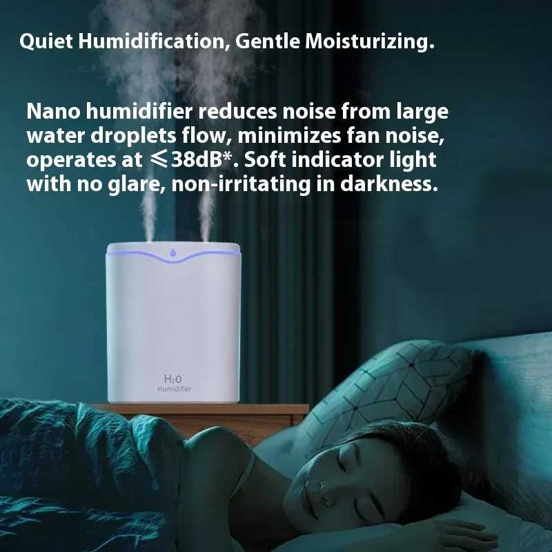 Large Capacity Dual Spray Humidifier Usb He Bedro 2L Silent Water Replenisher Air Purifier Wireless Water Diffuser Off C251204