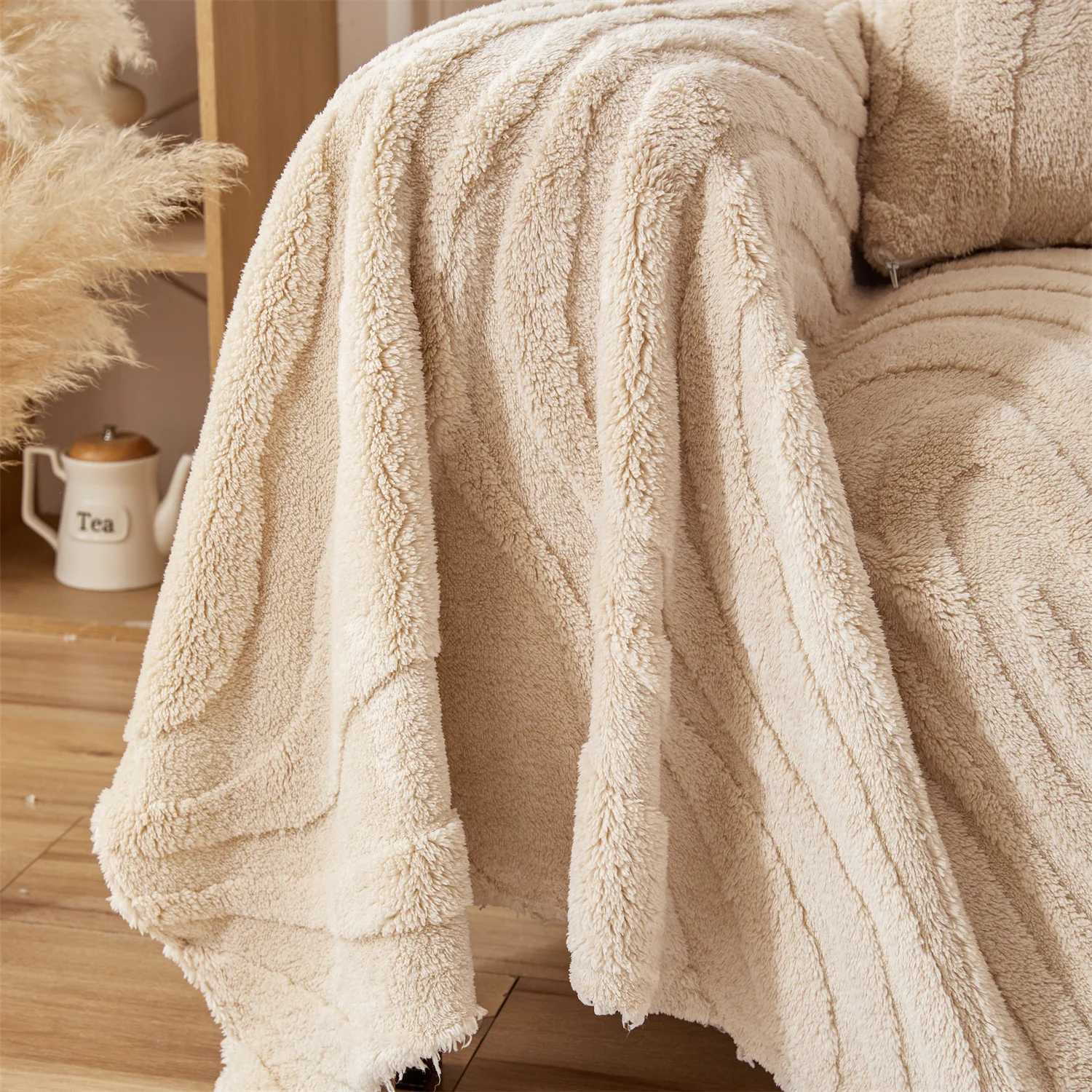 Growth Ring Pattern Jacquard Tuffed FLeece Sofa Towel Soft Thicken Universal Blanket for Living Room Bedding Room Warm Towel M251204 - view 5