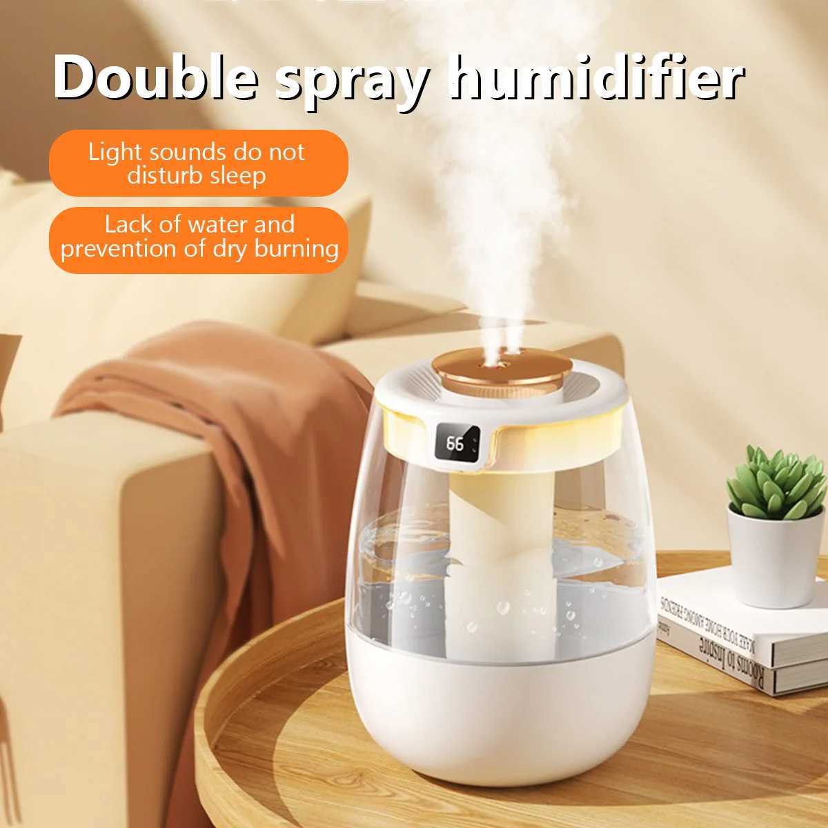 USB-powered portable double-nozzle cold mist bedro silent humidifier with intelligent digital display function for monitoring C251204