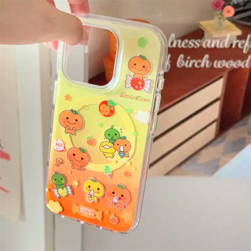 Kawaii Orange Magnetic Phone Case For iPhone 16 Pro 15 14 13 12 Pro Max Cover with Quicksand Stand Air bag Cute Cases H251203