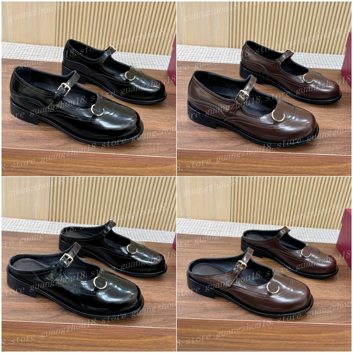 10A Premium Women's Loafers Shoes Leather Buckle Slippers Mary Jane Style Outdoor Shoes 33752