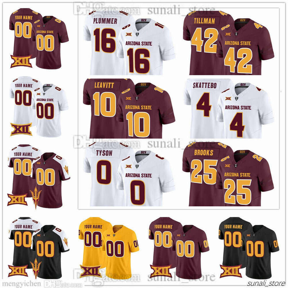 Arizona State Sun Devils 2026 Men's Football Jerseys 4 Cam Skattebo 10 Sam Leavitt 0 Jordyn Tyson 18 Jalen Moss 12 Malik McClain 6 Udoh 2 Jeff Sims 13 Cameron Dyer Stitched
