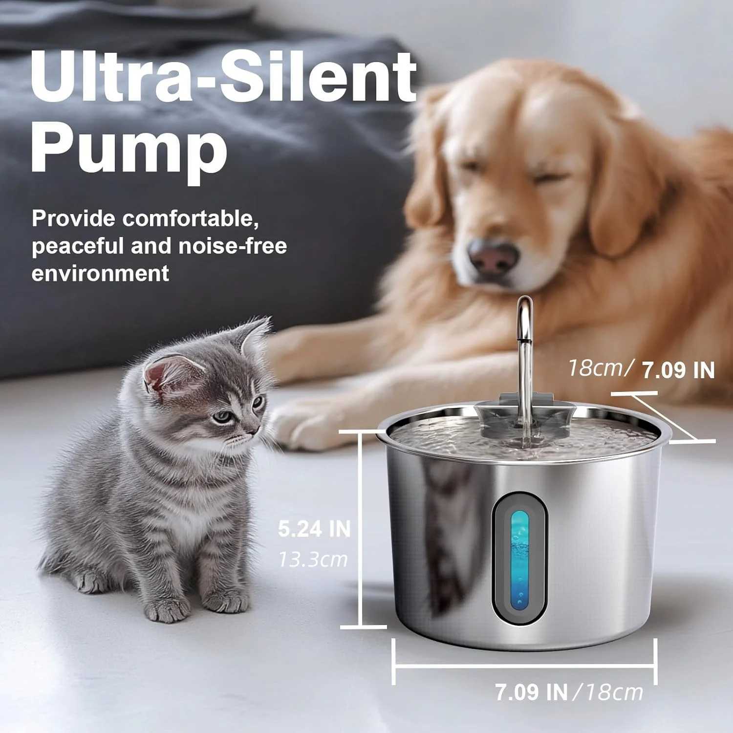 Stainless Steel Cat Dog Water Fountain 22L Ultra Quiet USB Powered Automatic Pet Drinking Fountain Durable for Indoor Pets M251204