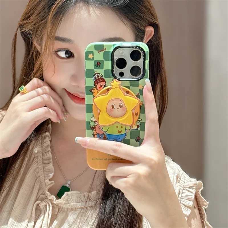 Fashion Green Plaid Pattern Magnetic Phone Case For iPhone 17 Pro 14 15 16 Pro Max Cover with Cute Star For Cases H251203