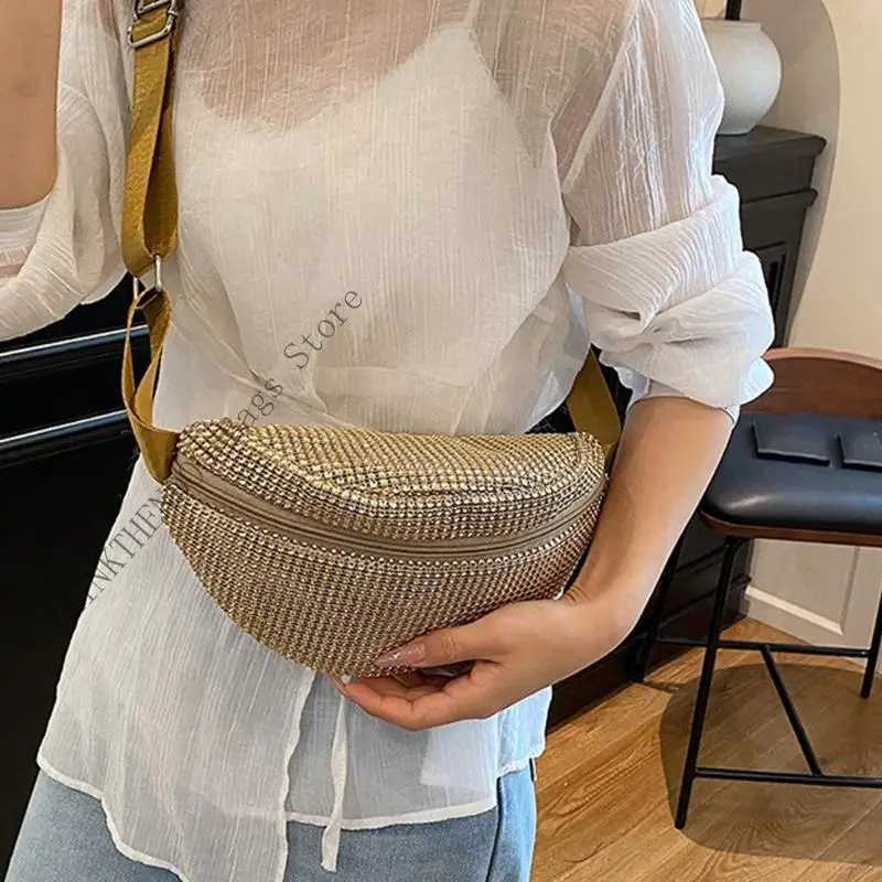 Unique Women Waist Bag Rhinestones Embellished Shoulder Pack Crossbody Purse Secure Zipper Design For Shopping Or TravelT251204