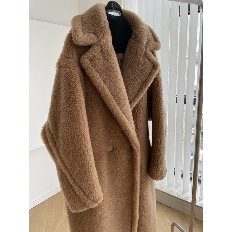 2022 new M family teddy bear coat outline teddy grain alpaca wool shearing coat womens medium long
