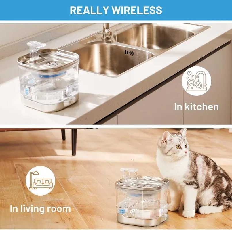 2L Wireless Cat Water Fountain Auto Sensor Pet Drinking Fountain For Cats Dog Drinker Bowl Pet Water Dispenser Pet Accessories M251204