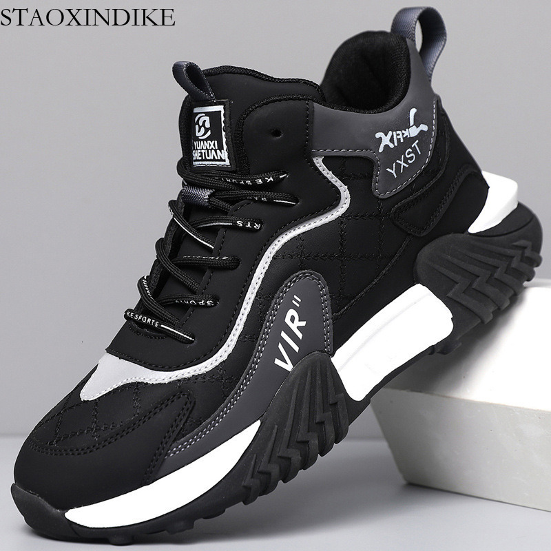 Men's Shoes Autumn Winter High Top Soft Sole Non-Slip Fleece-Lined Sports Shoes Versatile Comfortable Thick Sole Lightweight Casual Running Men&#
