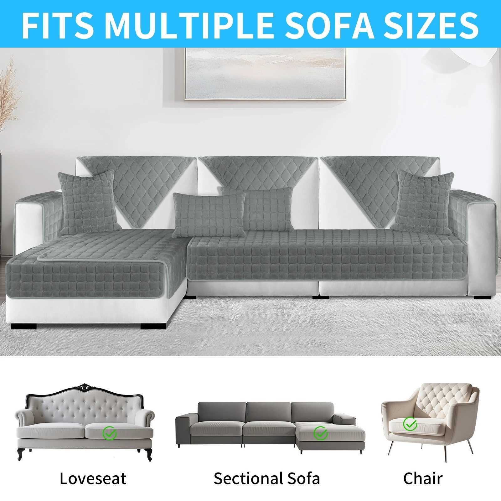 Velvet Plush Plaid Quilted Sofa Cover Super Soft Non Slip Sectional Couch Cover Fluffy Fuzzy Slipcover Furniture Protector M251204 - view 7