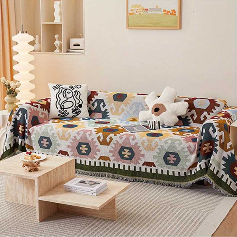 1pc Sofa Towel Geometric Sofa Throw Blanket With Tassels Couch Covers Double Face Usable Living Room Furniture Protector M251204 - view 5