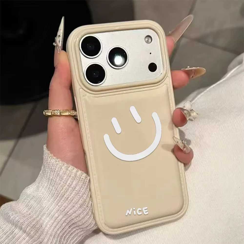 Cute Smiling Face Pattern Faux Leather Grain Phone Case For iPhone Air 17 11 13 12 14 15 16 Pro Max Plus XS X XR Soft Back Cover H251203
