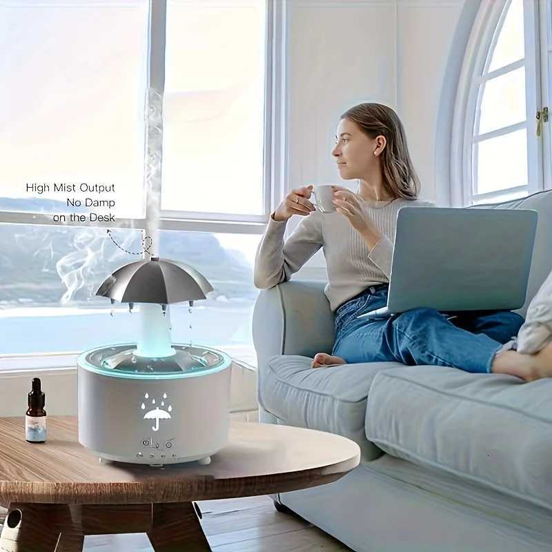 1PC Wall Plug Rotating Raindrop Essential Oil Diffuser also Air Humidifier with Colorf Lights and 3-ll Timing for He C251204