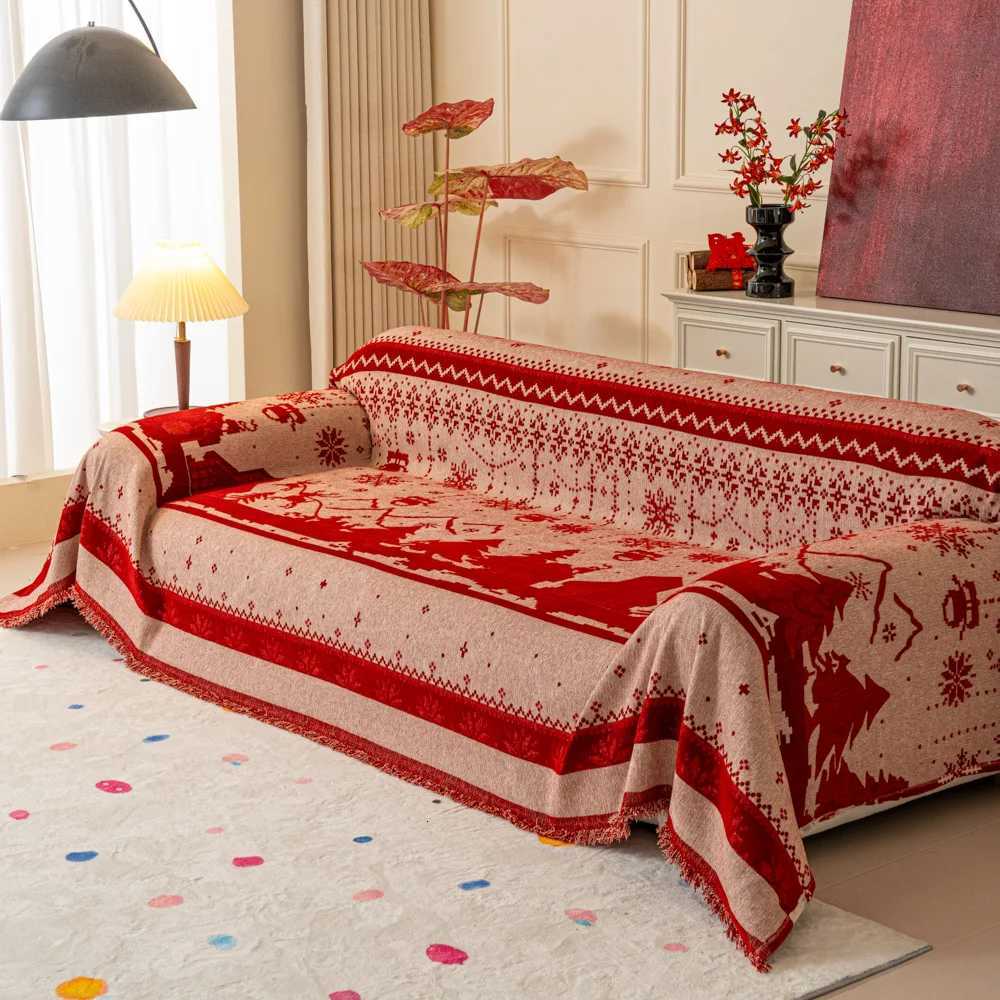 Winter Red Christmas Tree Pattern Sofa Cover Blanket Fabric Christmas Celebration Cloth Multifunctional Universal Sofa Covers M251204 - view 4