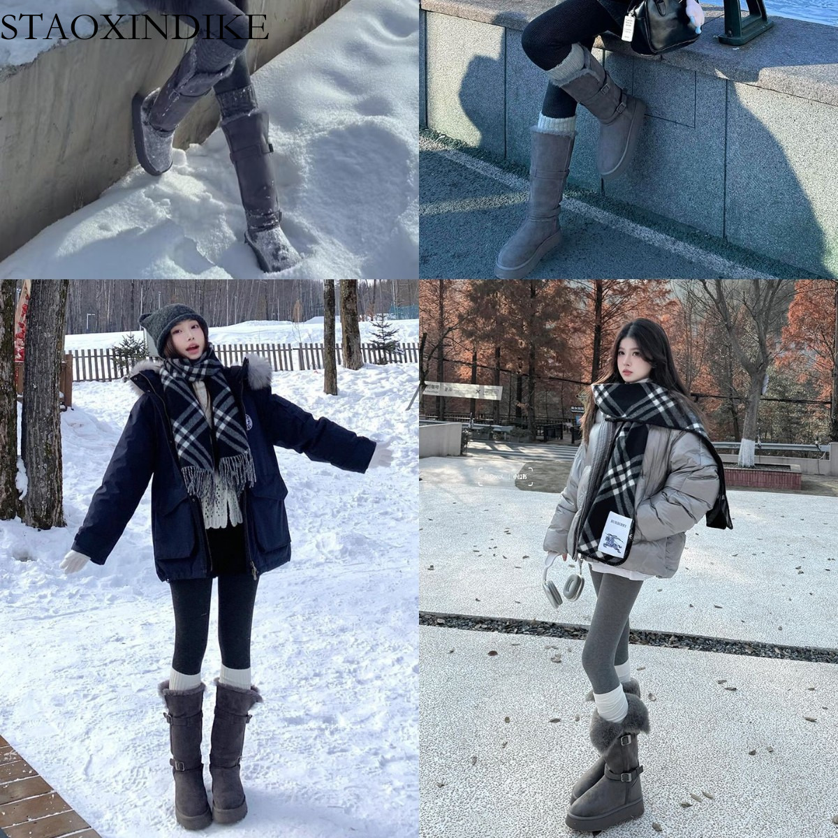 2025 Winter New Snow Boots for Women Thick Sole Warm Furry Shoes Non-Slip Long Boots Thickened Cotton Boots Height Increasing Cotton Shoes