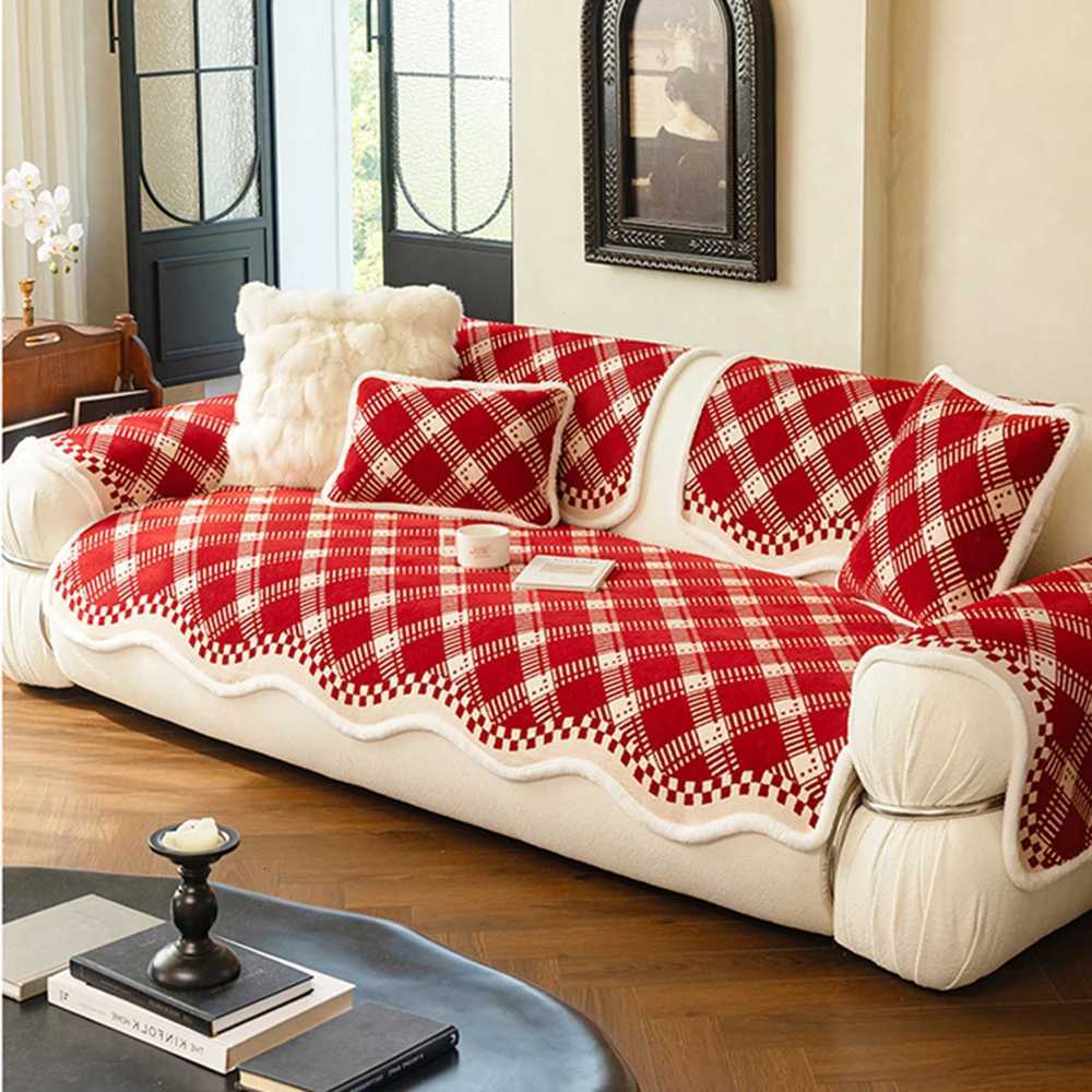 Red New Year Sofa Cushions Christmas Atmosphere Decoration Sofa Cover Autumn and Winter One-Piece Fixed Anti-Slip Warm Covers M251204 - view 3