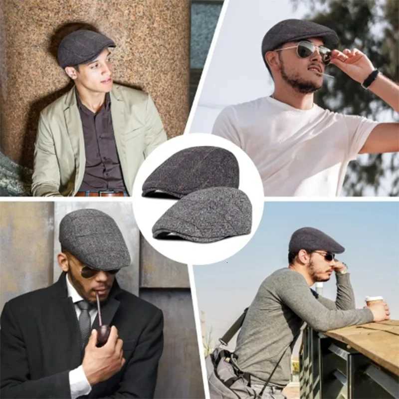 Men Retro Beret British Hats Wool Blend Vintage Herringbone Tweed Men Casual Fashion Hat Flat Keep Warm Caps GiftsXJ251204 - view 3