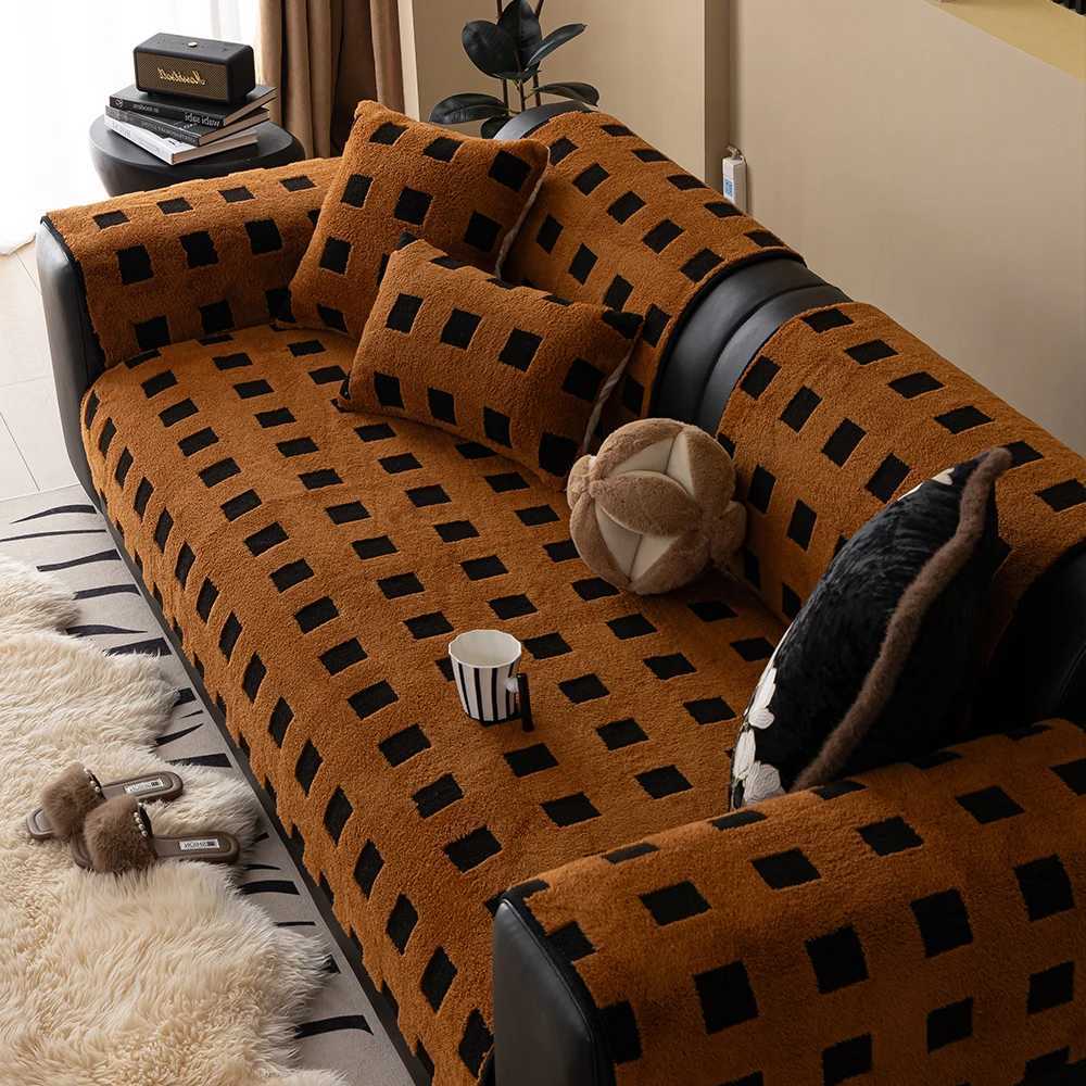 Winter Plush Sofa Cushion Checkered Pattern Soft Warm Home Protection Cover Anti-Slip Sofa Pad for Living Room Decor Office M251204 - view 3