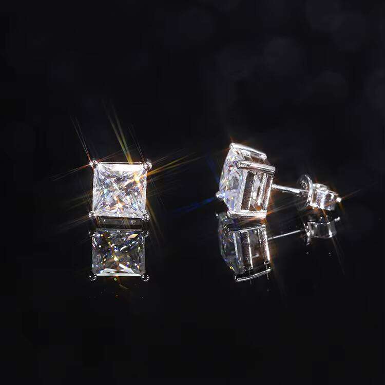 Starlight Pass Diamond Tester 925 Sterling Silver Princess Cut Square Men's VVS Silicon Stone Stud Earrings