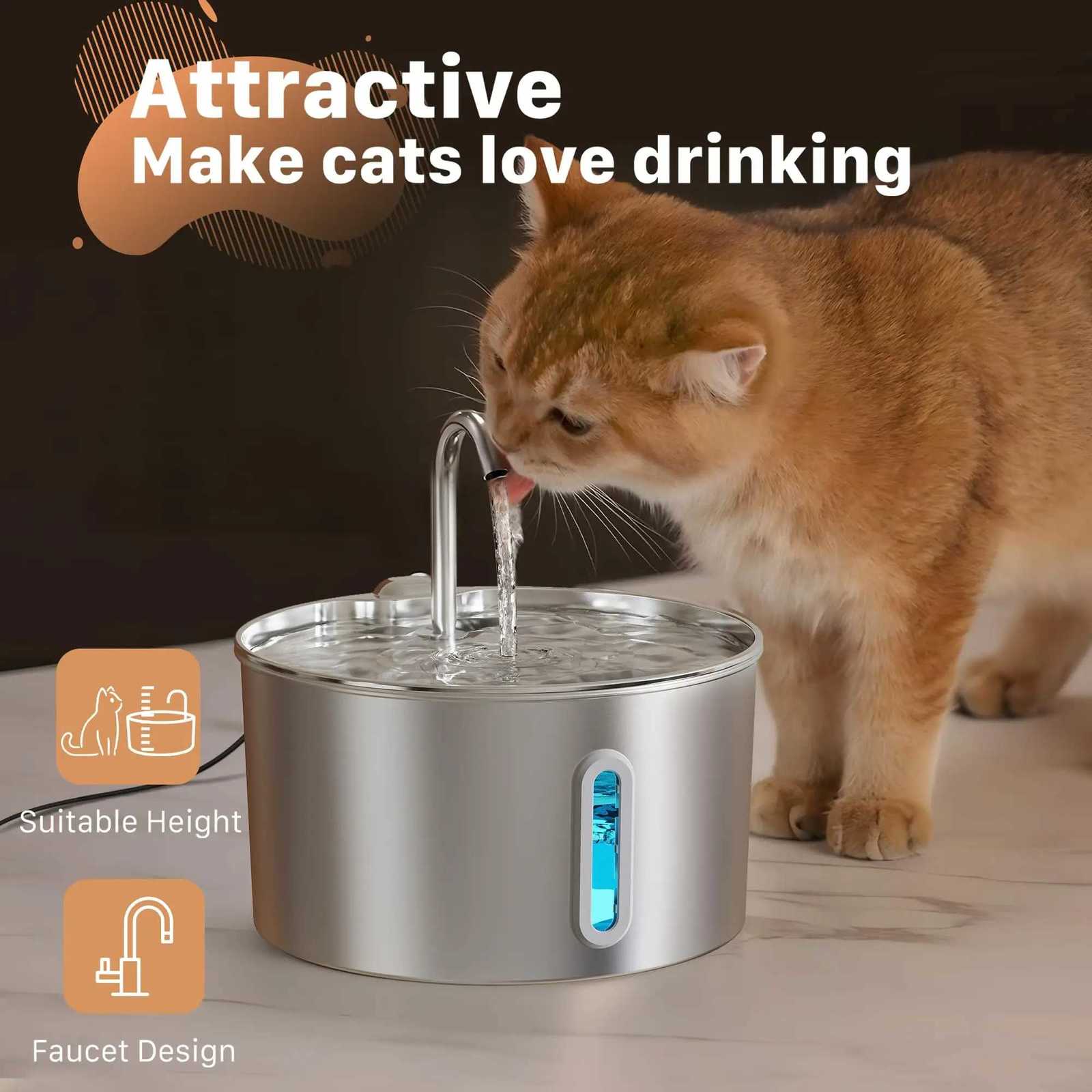 Cat drinking water device cat automatic water supply with visible water level window stainless steel pet automatic water feede M251204 - view 1