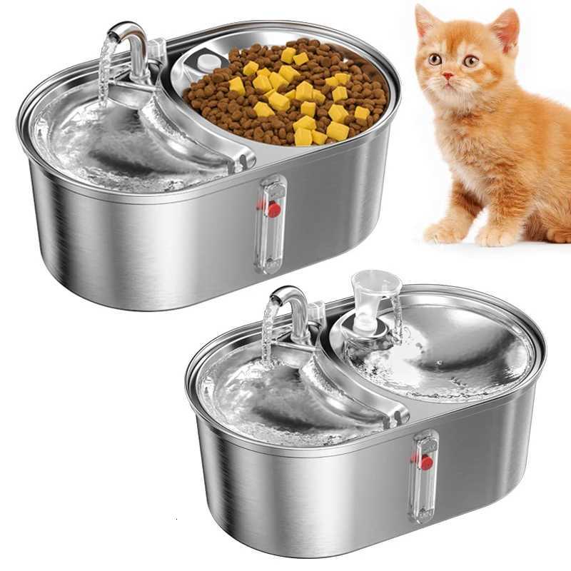3L Large Capacity Cat Water Feeder Double Bowl Stainless Steel Smart Feeding Drinking Water Bowl Dog Fountain Water Dispenser M251204