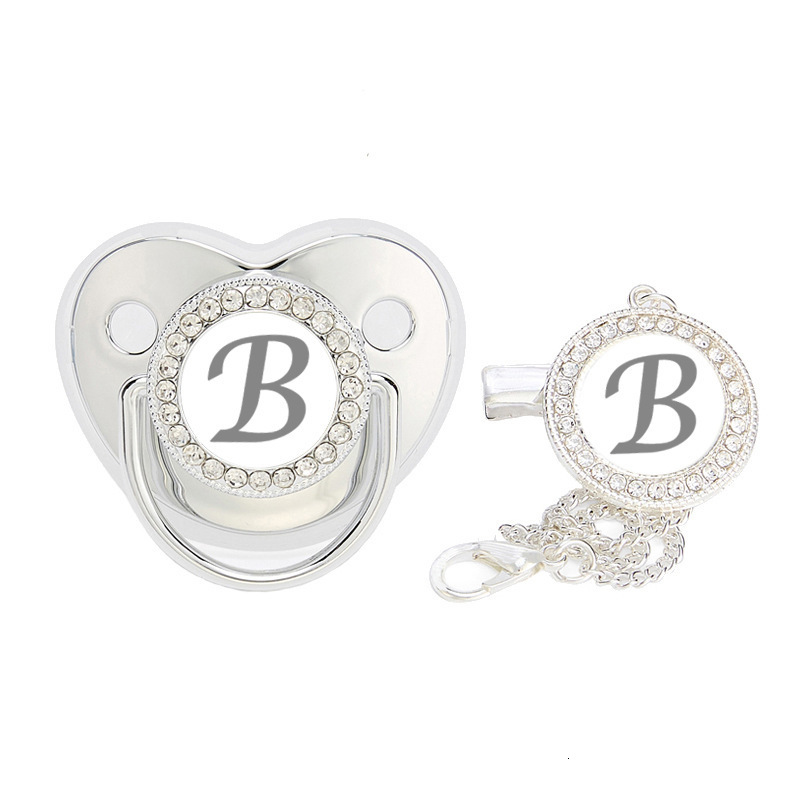 26 Letters silver Point Drill Pacifier Baby silver Letter Soothing Toy with Dust Cover