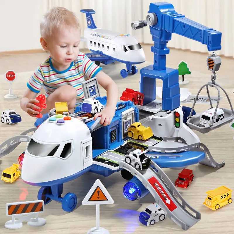 New Deformation Music Simulation Track Inertia Toy Aircraft Large Size Passenger Plane Kids Airliner Toy Car for Childrens Gift Y251204