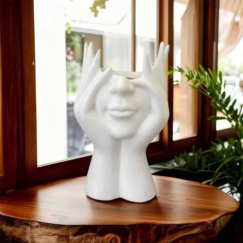 1/2PC Ins Nordic Style Drag Face Resin Vase Decoration Crafts Simple Surface Living Ro Flower Arrangement Mtifunctional H251204