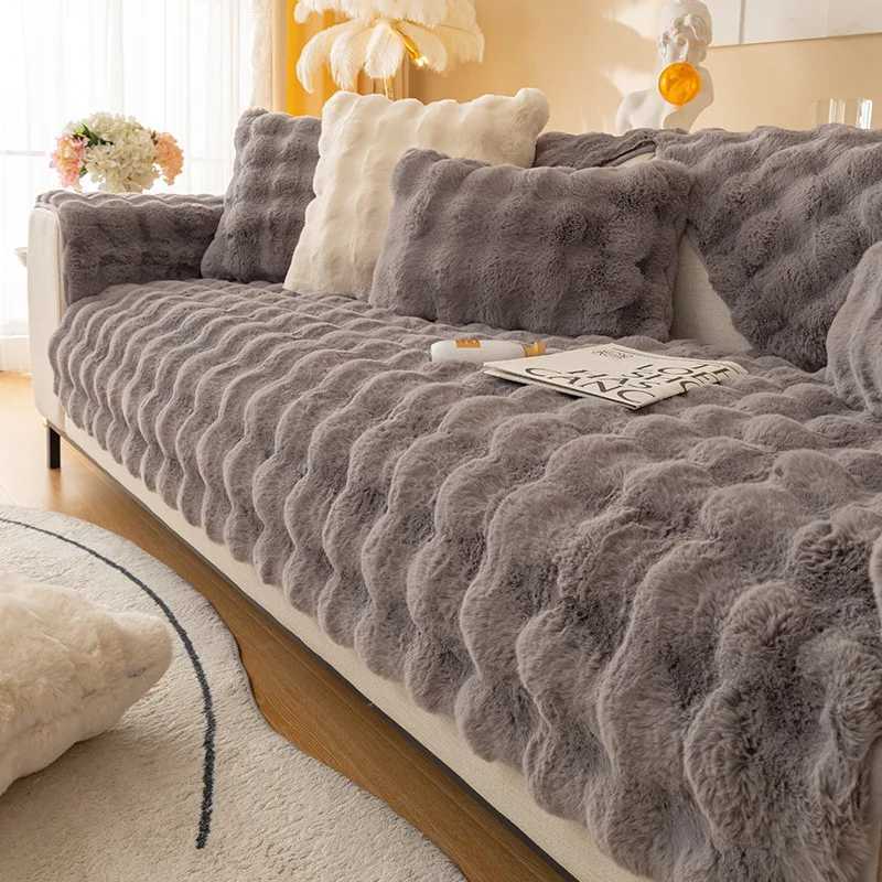 Stripe Thicken Rabbit Plush Sofa Cover Non-Slip Couch Cushion Towel for Living Room Sofa Blanket Home Decor Slip Covers M251204 - view 7