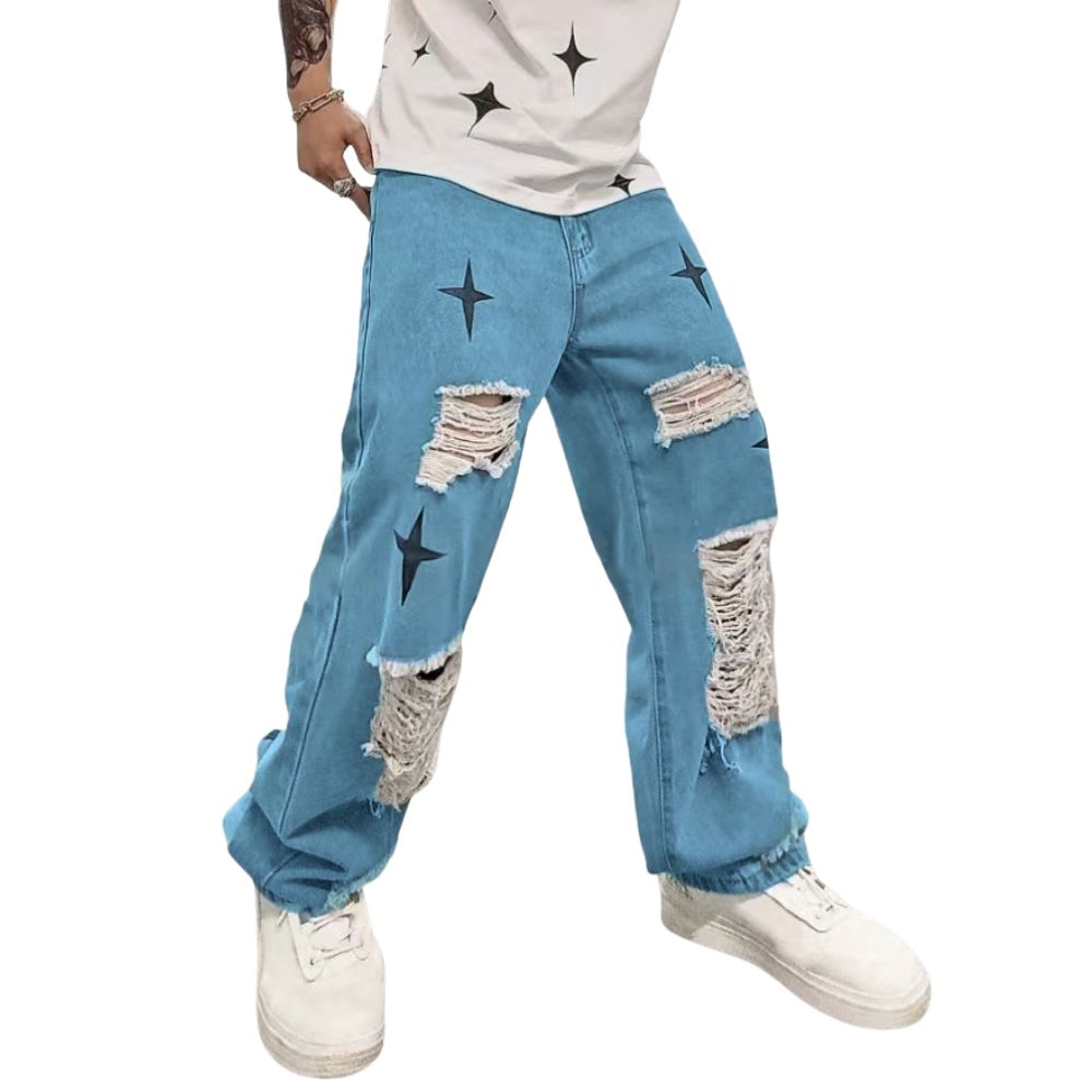 Amazon Cross-border Trade's new cross-border men's double-line jeans casual straight European and American straight-leg jeans for men---LT24