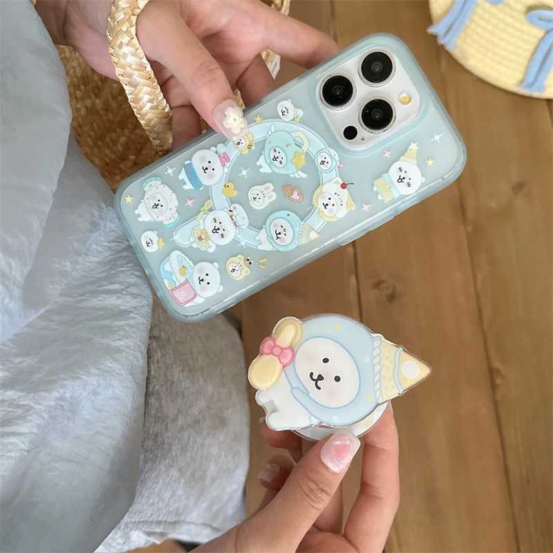 Kawaii Cartoon Bear Stand Holder Magnetic Phone Case For iPhone 16 Pro 15 14 13 Pro Max Back Cover Cute Cases for Funda H251203