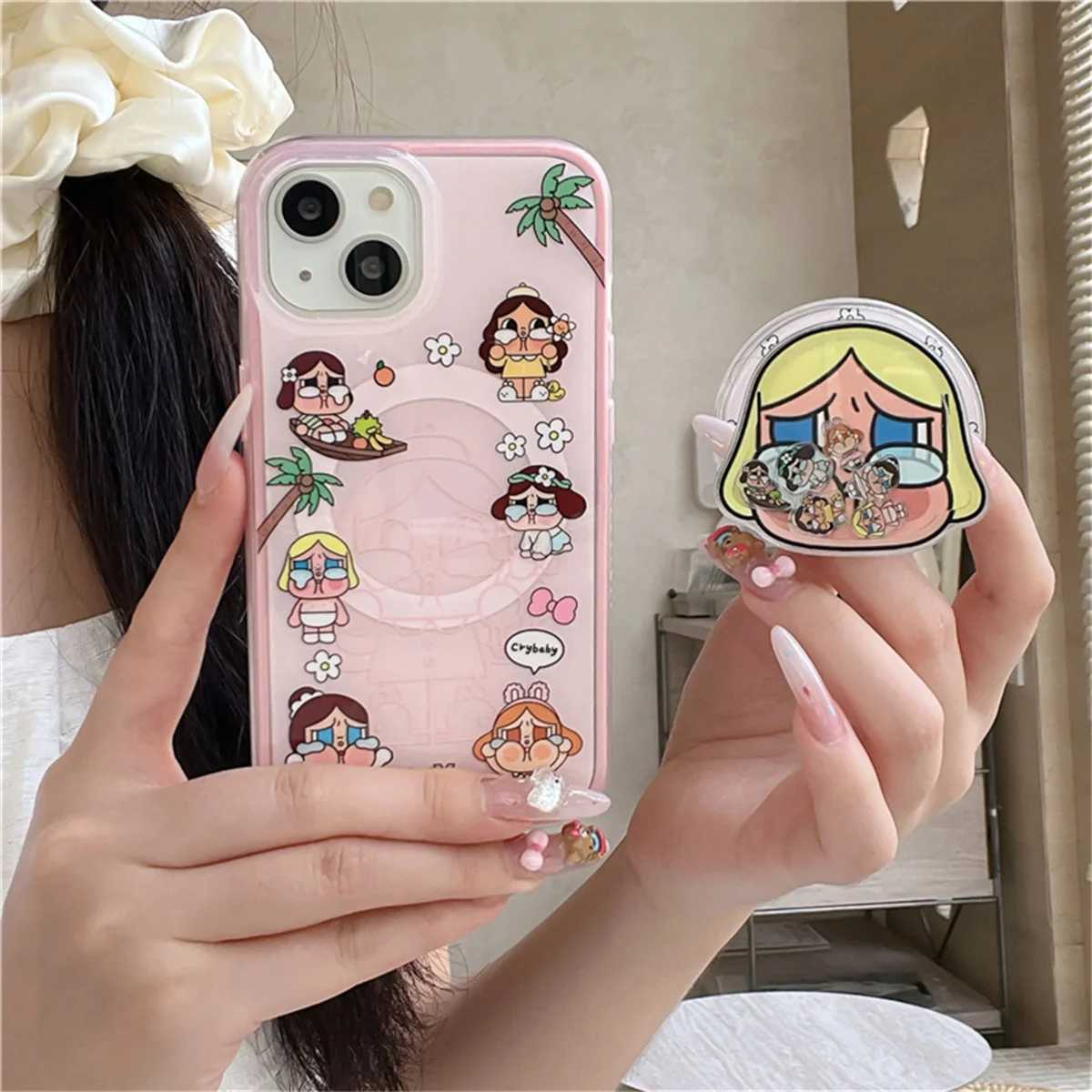 Funny Cute Crying Girl Magnetic Phone Case For iPhone 16 Pro 15 14 Pro Max Cover 2 in 1 Shockproof Cases with Holder H251203