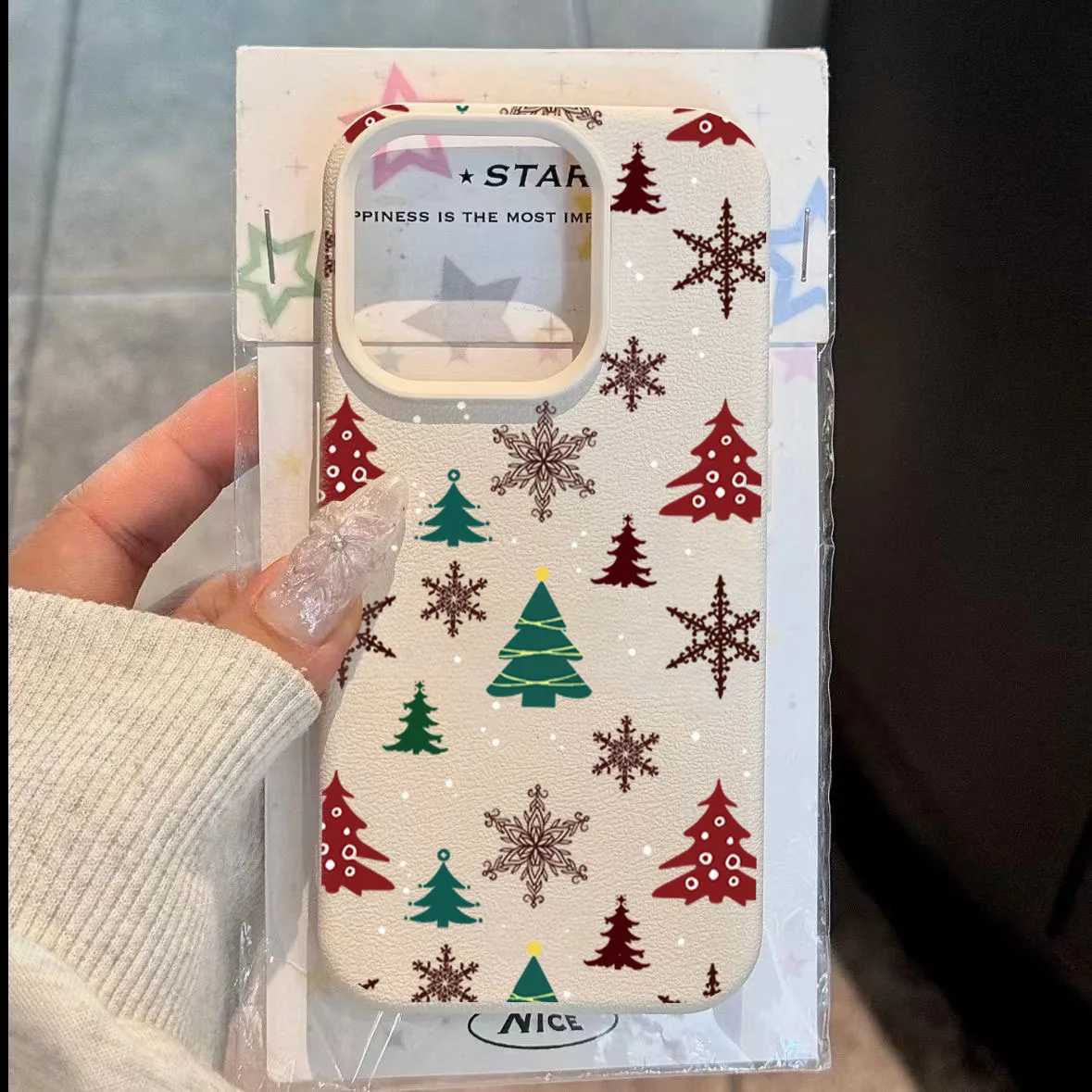 N Christmas Tree Graphic Printed Lichee Pattern Phone Case For iPhone 16 Pro Max XS X XR 15 14 Plus 11 13 12 Soft Candy Cover H251203