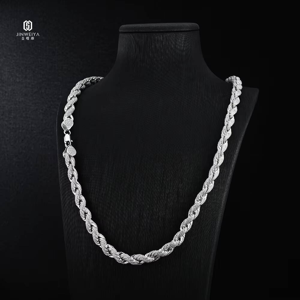 Iced Out Man 8mm 925 Silver Moissanite Rope Chain Gra Certificate Hip Hop Pass Tester Diamond Twist Moissanite Necklace