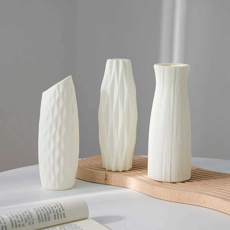 Modern Flower Vase Plastic Plants Pot White Imitation Ceramic Flower Vases Flower Arrangement He Living Ro Wedding Decor H251204
