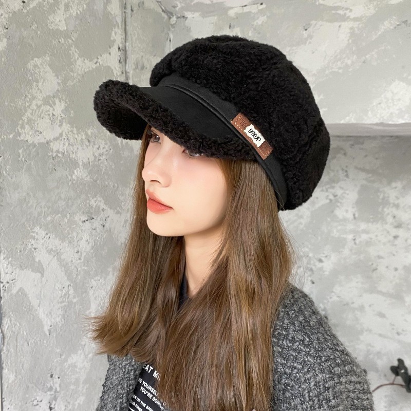Womens Autumn and Winter Mink Hair Windproof Warm Retro Octagonal Beret 241009