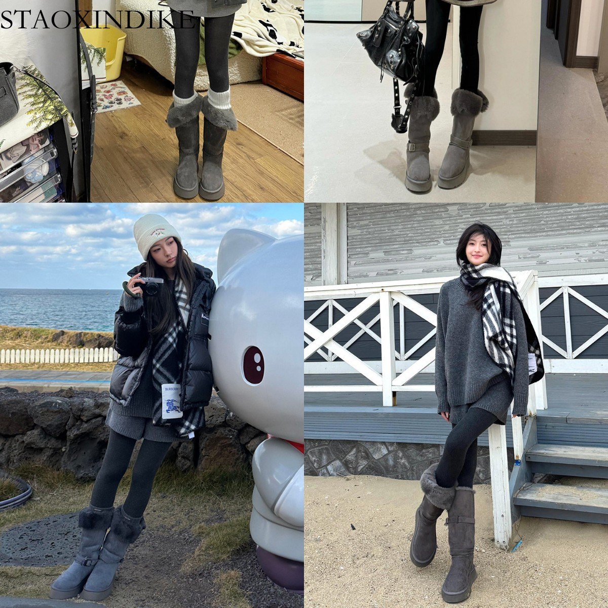 2025 Winter New Snow Boots for Women Thick Sole Warm Furry Shoes Non-Slip Long Boots Thickened Cotton Boots Height Increasing Cotton Shoes