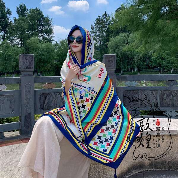 DHessentials Dunhuang Cave Art Shawl 90x190cm Flying Apsaras Lotus Blend Scarf Bohemian Beach Wrap Sun Protection
