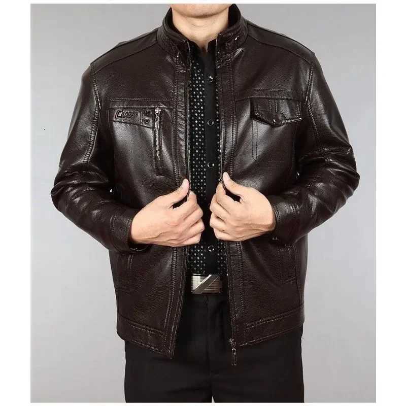 Autumn Winter Men Leather Jacket Fleece Warm Retro Business Casual PU Leather Coat Zipper Long Sleeve Windproof Outerwear NewT251204