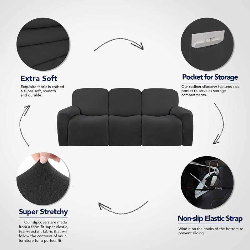 3 Seat Stretch Sectional Recliner Sofa Slipcover With Elastic Bottom Soft Washable Furniture Pet Protector Couch Cover M251204 - view 7