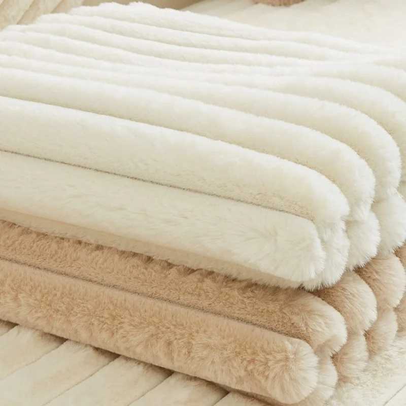 Thicken Plush Stripe Immitation Rabbit Fur Non-Slip Sofa Cover for Winter Living Room Couch Seat Decor Slipcover Sofa Towel M251204 - view 6