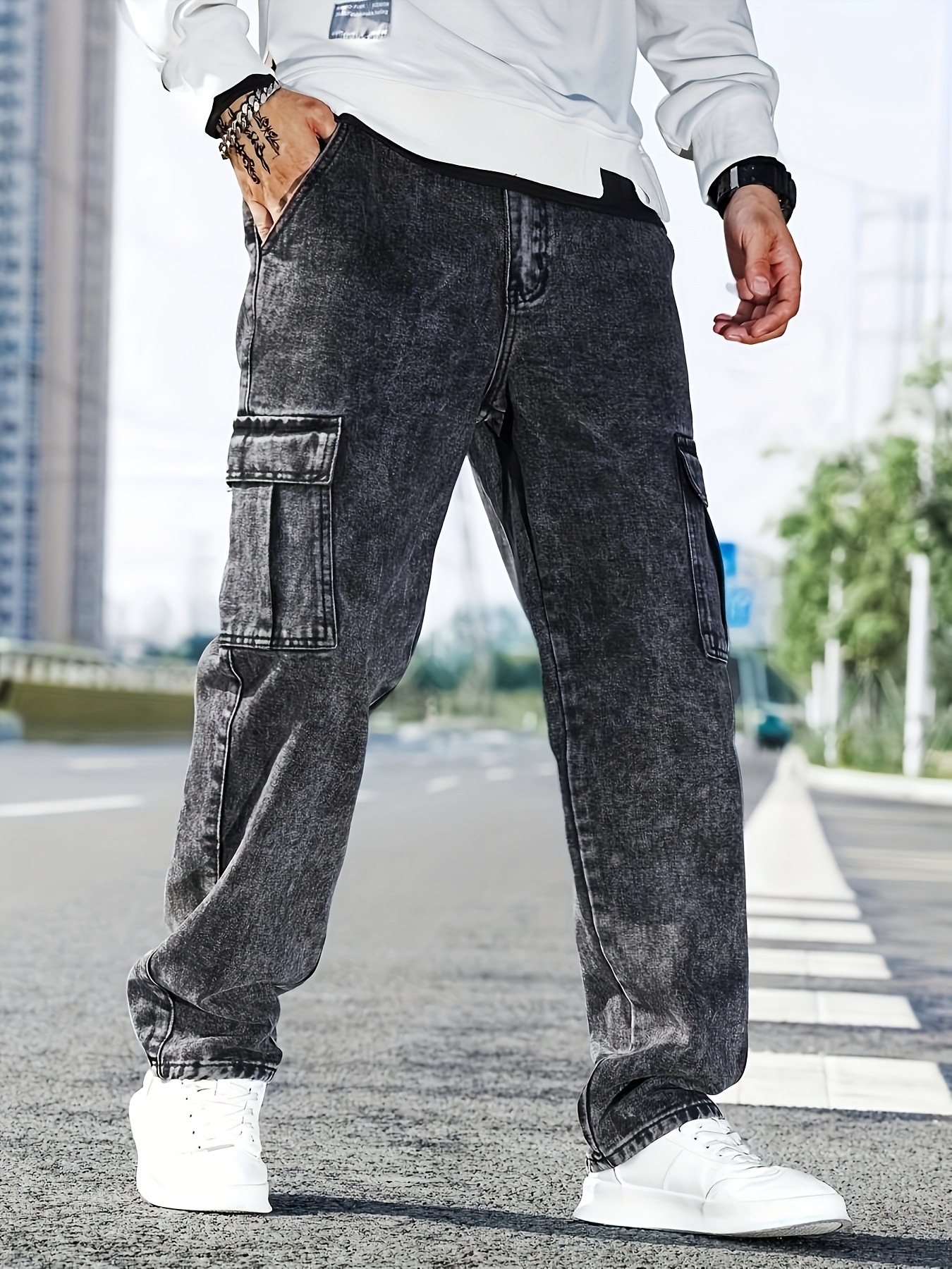 European and American cross-border workwear jeans men's loose multi-pocket casual trousers trendy and fashionable street style---CH25002108