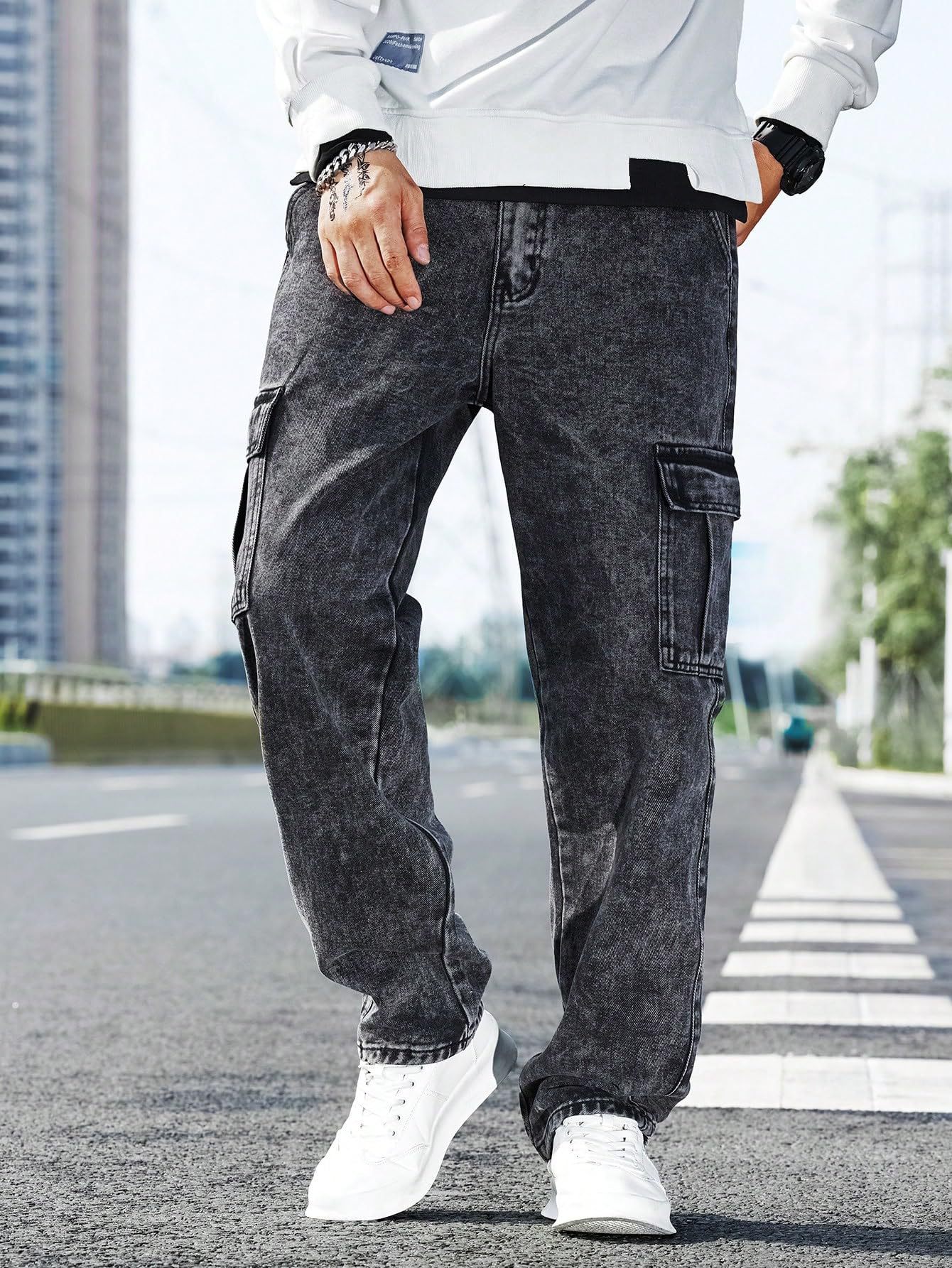 European and American cross-border workwear jeans men's loose multi-pocket casual trousers trendy and fashionable street style---CH25002108