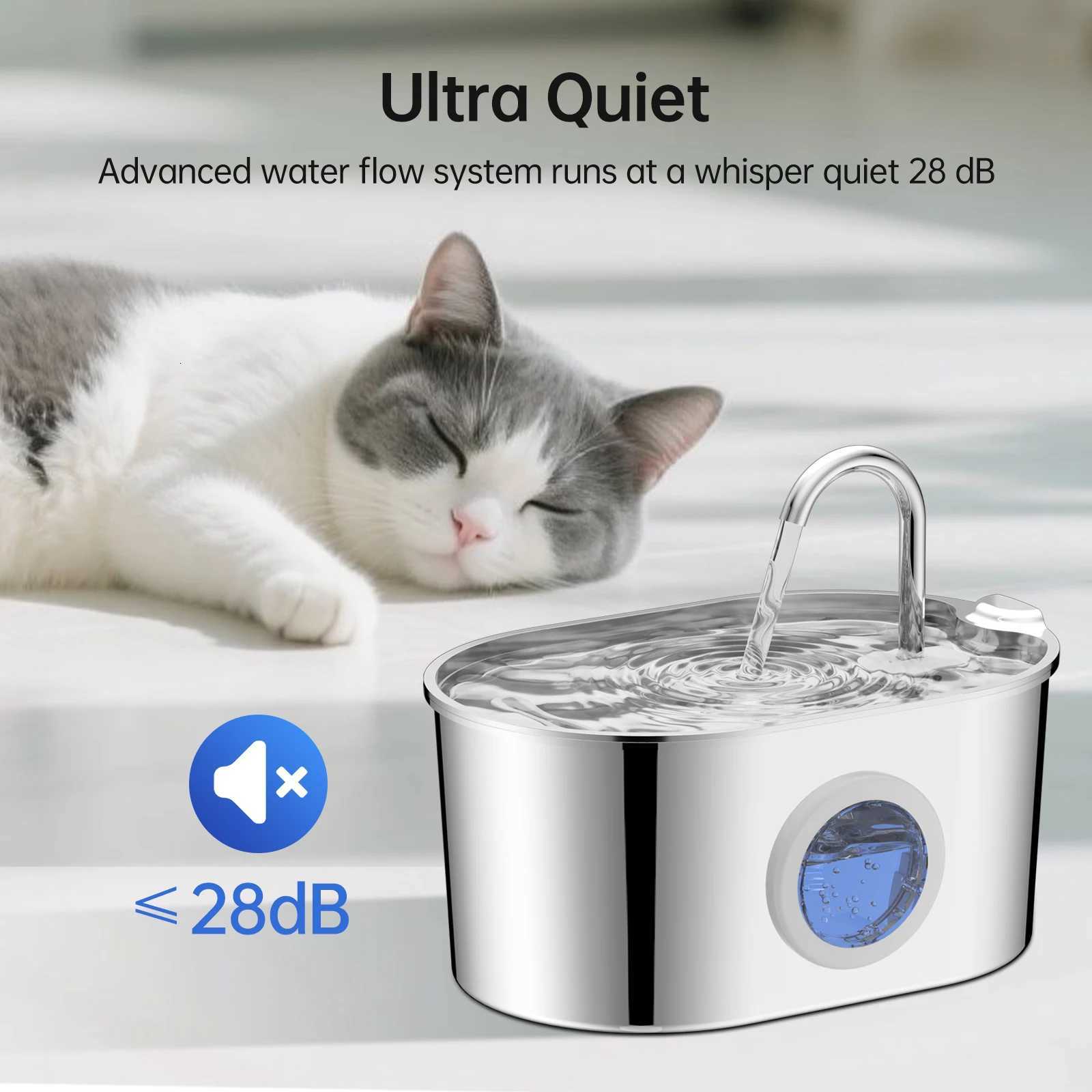 Stainless steel cat fountain 74 oz/22 liters with water level windows and silent water pump for cats and puppies M251204