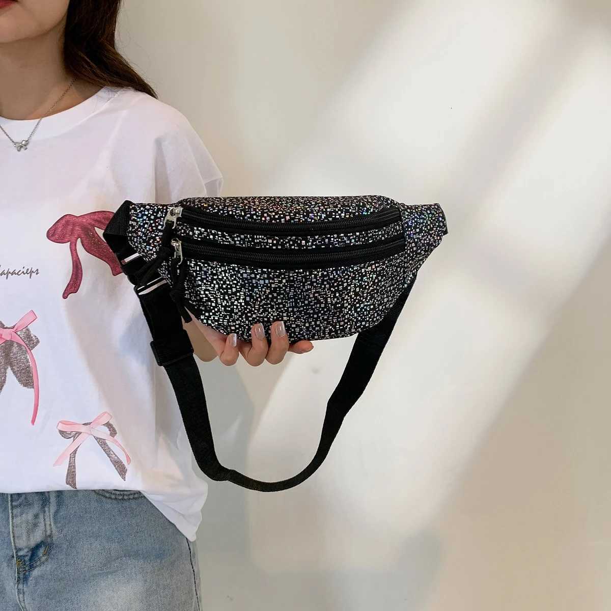 Laser Fanny Pack Shiny Sequin Waist Bag Crossbody Phone Pouch Sparkling Chest Pack Single Shoulder Bag Purse Belt BagT251204