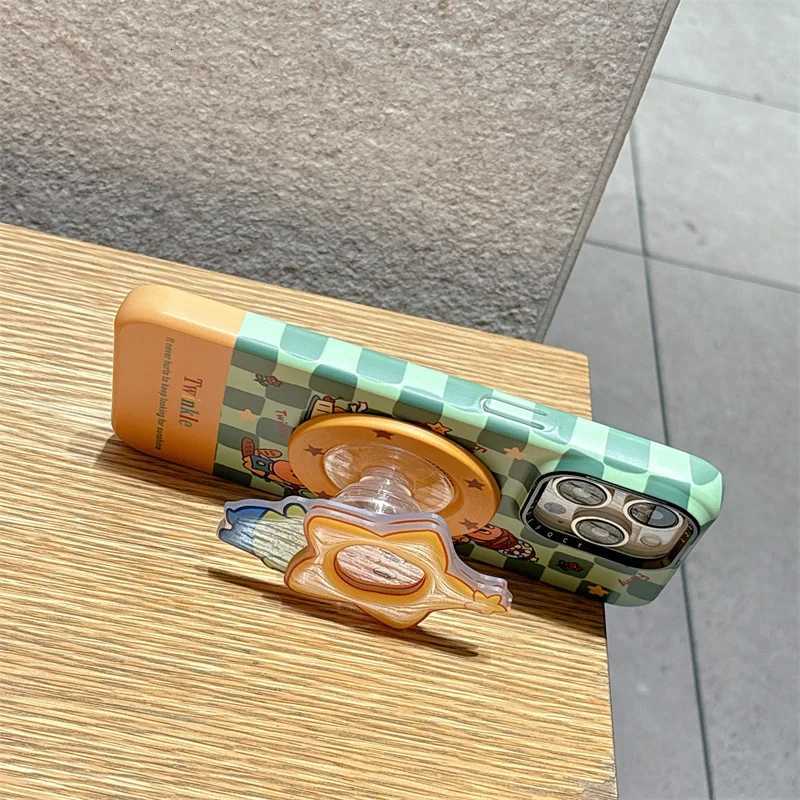 Fashion Green Plaid Pattern Magnetic Phone Case For iPhone 17 Pro 14 15 16 Pro Max Cover with Cute Star For Cases H251203