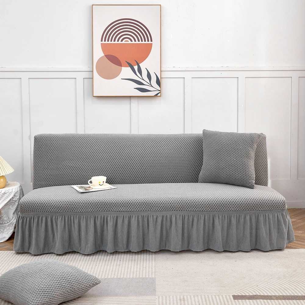 Armless Sofa Bed Cover Stretch Slipcover All-Season Universal Fit Anti-Slip Easy Install Protector With Skirt Hem Home Decor M251204 - view 6