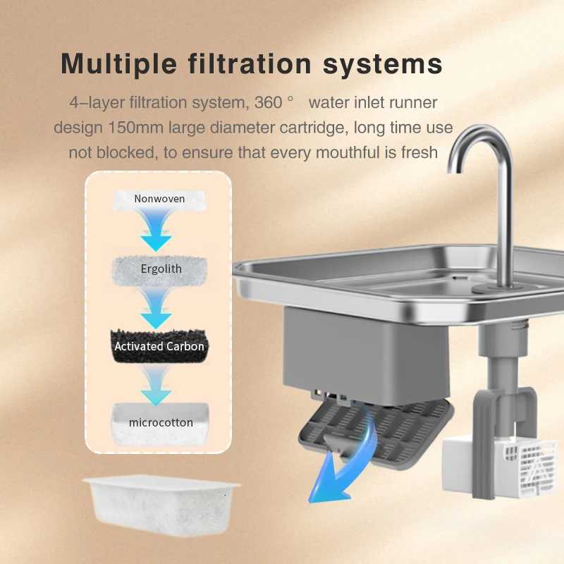 304 Stainless Steel Cat Water Fountain - 40L Capacity With High-Power Silent Pump USB Adapter Triple Filtration Pet Accessories M251204